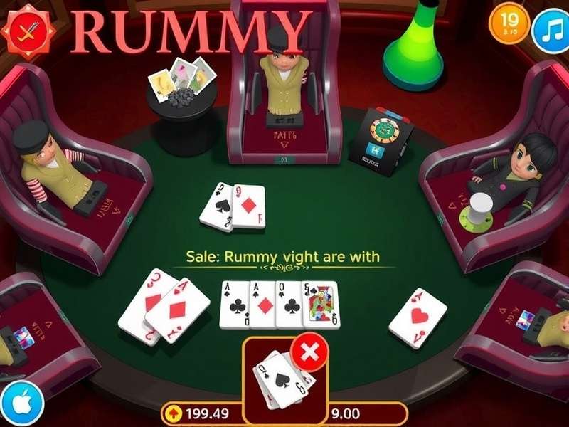 Rummy Circle Poker game interface showing cards and chips