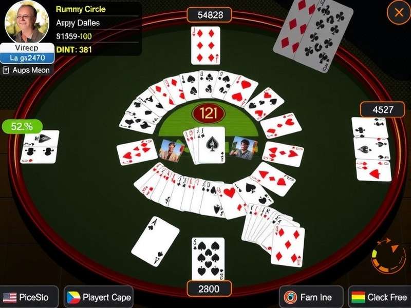 Rummy Circle app download interface showing card game on mobile and laptop